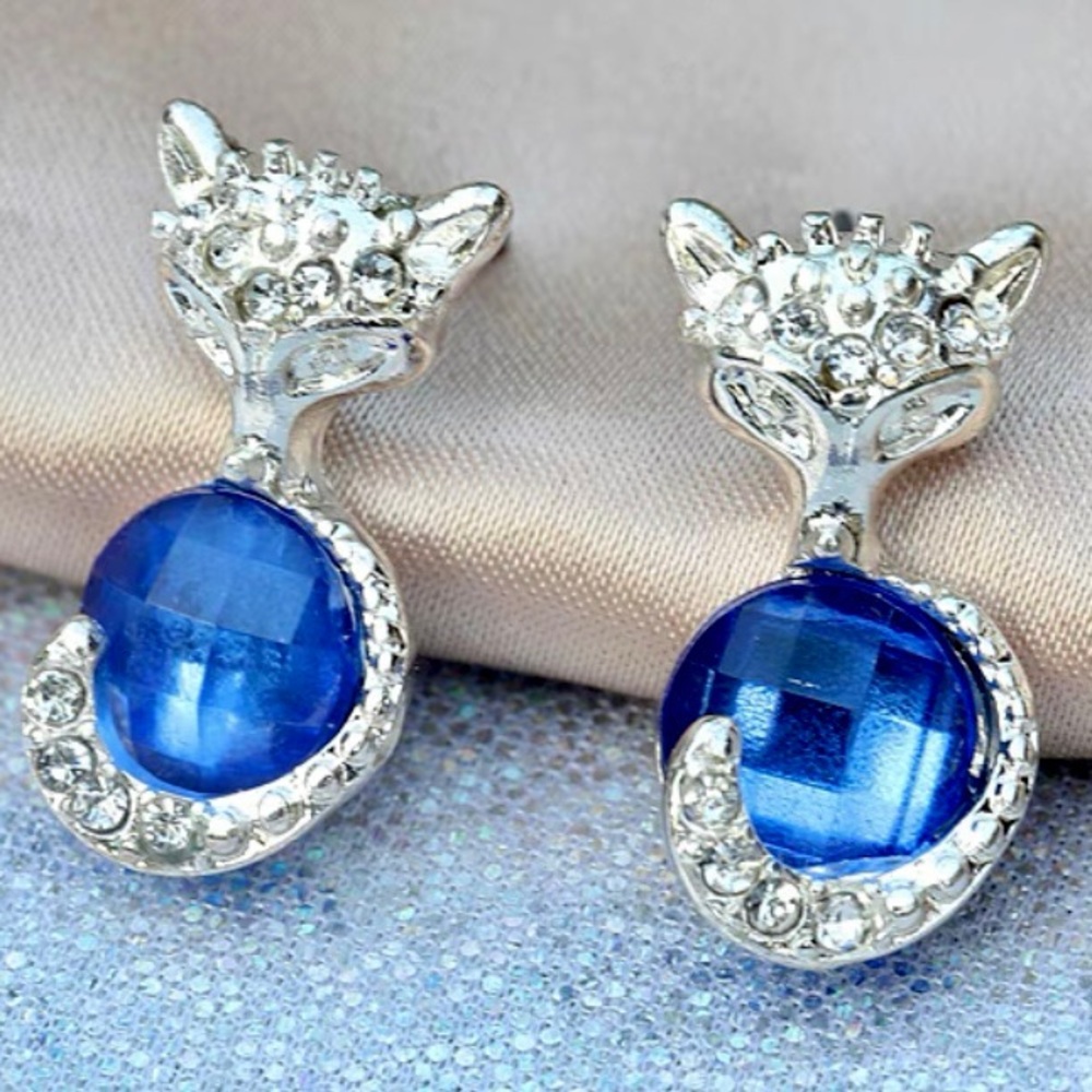 ❣️$25/3❣️ Fox Blue Resin Bead Rhinestones Stud Earrings - Picture 4 of 8
